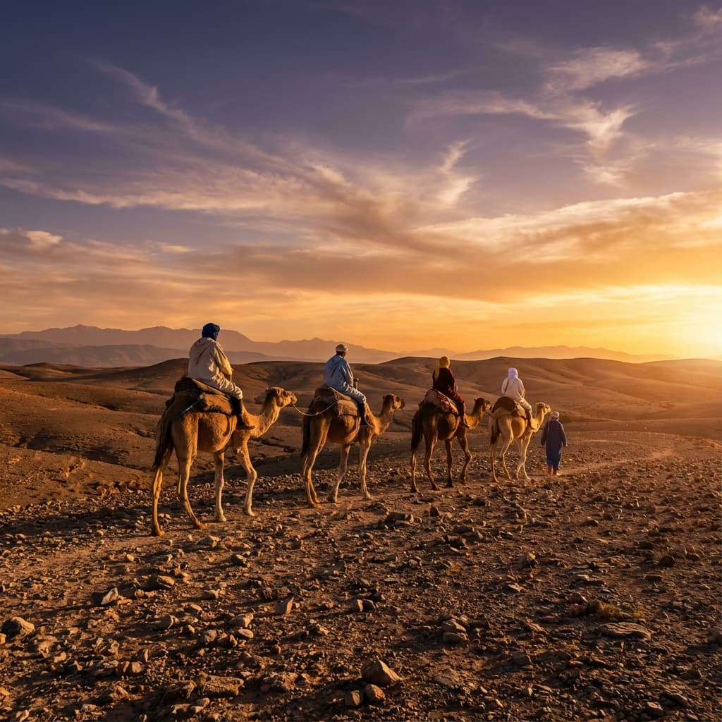 1-hour Camel trek across the lunar landscape as the sun sets. - Activity in Morocco