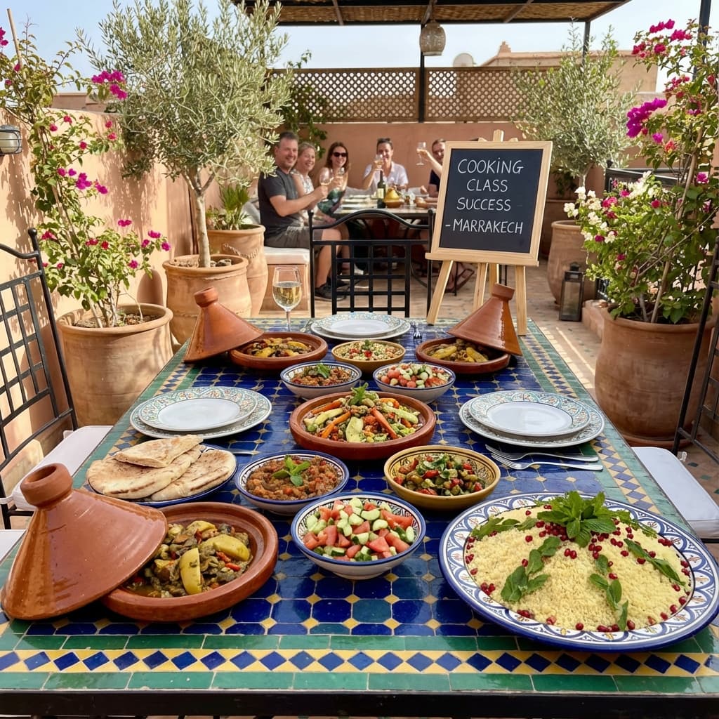 Enjoy the feast you prepared on the rooftop terrace. - Activity in Morocco