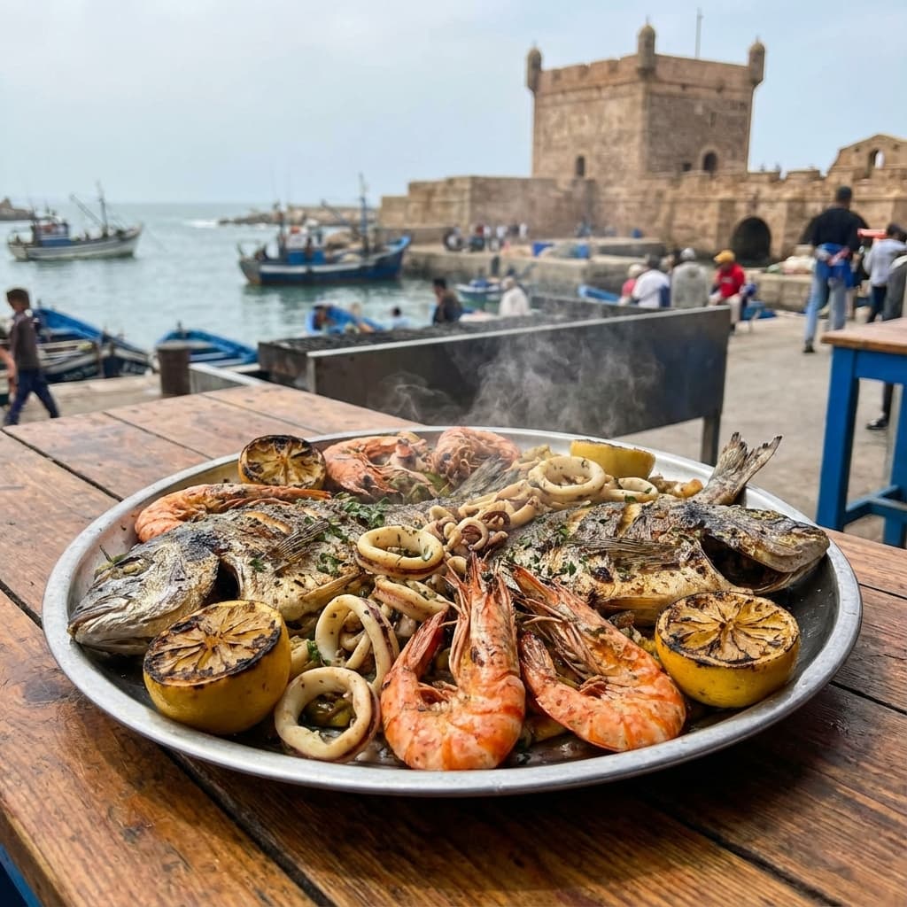 Enjoy a fresh seafood lunch at the lively port stalls or a rooftop terrace. - Activity in Morocco